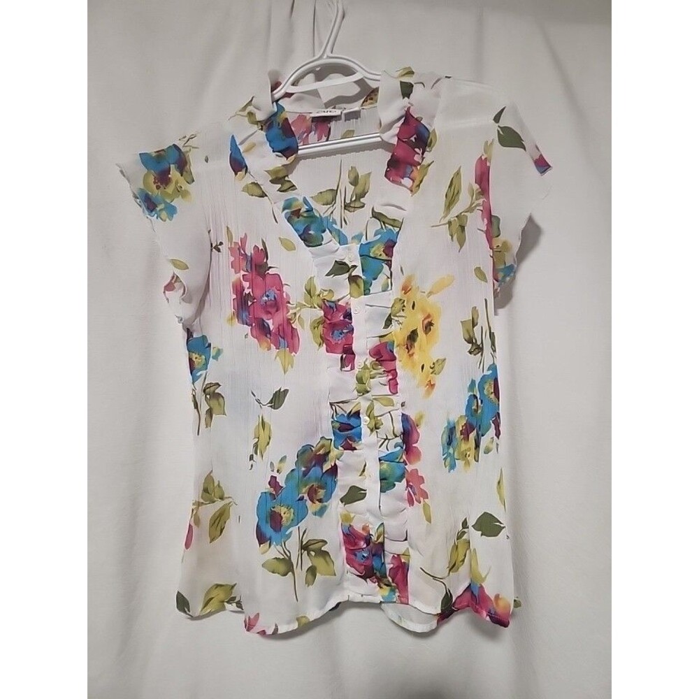 CATO Multicolor  Floral Collared Ruffled Sleeve Woman's Size Large